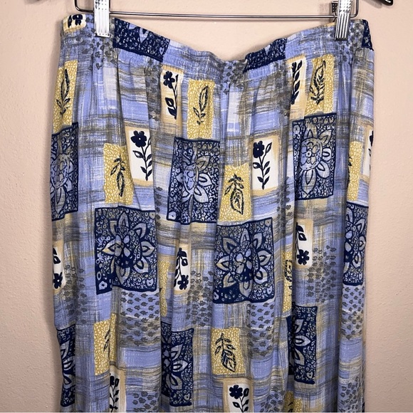 Vintage Sag Harbor Large Floral Blue Yellow Midi Skirt Elastic Waistband Retro - Picture 3 of 12